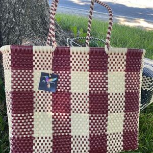 Stylish Woven Tote Bag in Red and Cream